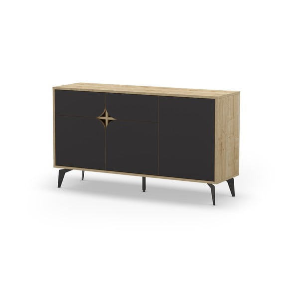 Cassettiera bassa in rovere decorato in nero-naturale 140x79 cm Nola - Marckeric-image-3