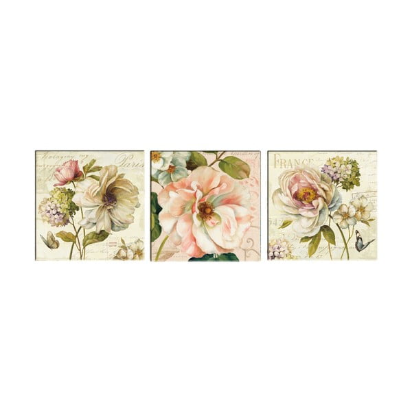 Set di 3 dipinti Vintage Flowers - Tablo Center