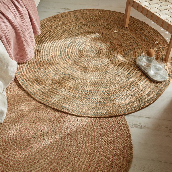 Tappeto rotondo color salmone/di colore naturale in iuta reversibile ø 133 cm Capri – Flair Rugs-image-2