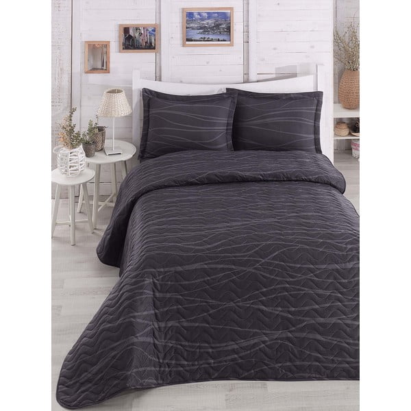 Set con copriletto e federa grigio scuro con rivestimento trapuntato 200x220 cm Verda – Mijolnir