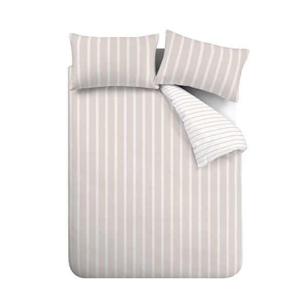 Biancheria da letto beige in cotone per letto matrimoniale 200x200 cm Ashford Stripe – Bianca
