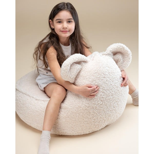 Pouf a sacco per bambini color crema con rivestimento in bouclé Bear – Wigiwama-image-2