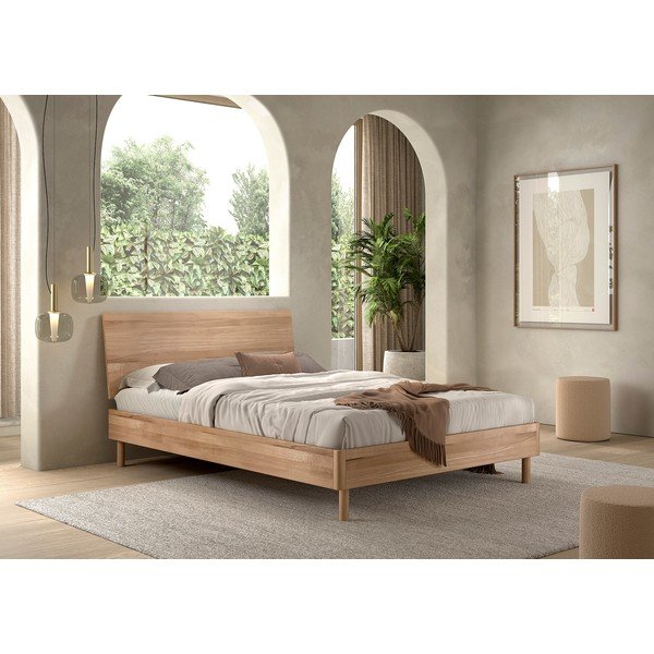 Letto matrimoniale di colore naturale in rovere massiccio con rete inclusa 140x200 cm Forrest – Vipack-image-1