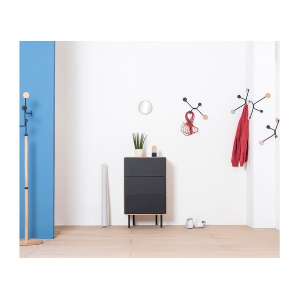 Cassettiera alta nera in legno di quercia con 3 cassetti 60x100 cm Fina - Gazzda-image-2