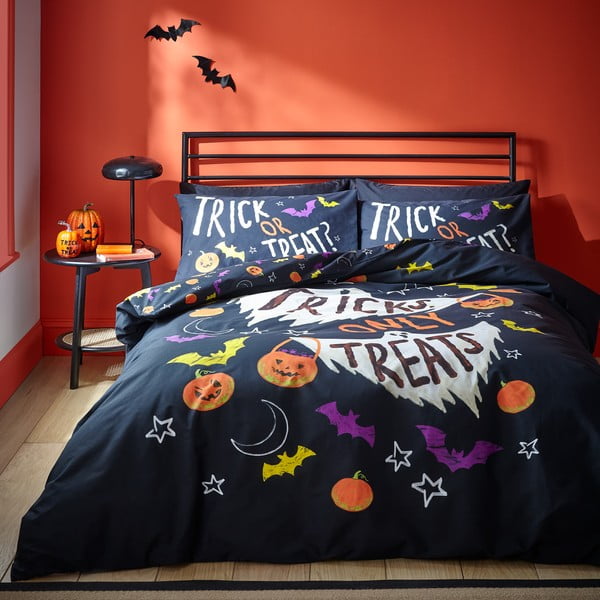 Set copripiumino e federa nero per letto matrimoniale 200x200 cm Halloween Trick or Treat – Catherine Lansfield-image-1