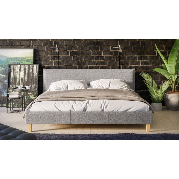 Letto matrimoniale imbottito grigio con griglia 180x200 cm Tina - Ropez-image-1