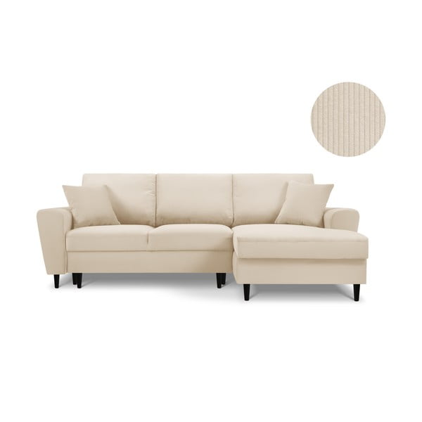 Divano letto angolare beige in velluto a coste , angolo destro Jazz - Kooko Home