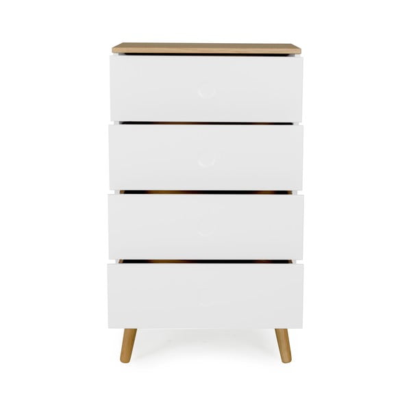 Cassettiera bianca con gambe in rovere e 4 cassetti , larghezza 55 cm Dot - Tenzo-image-2