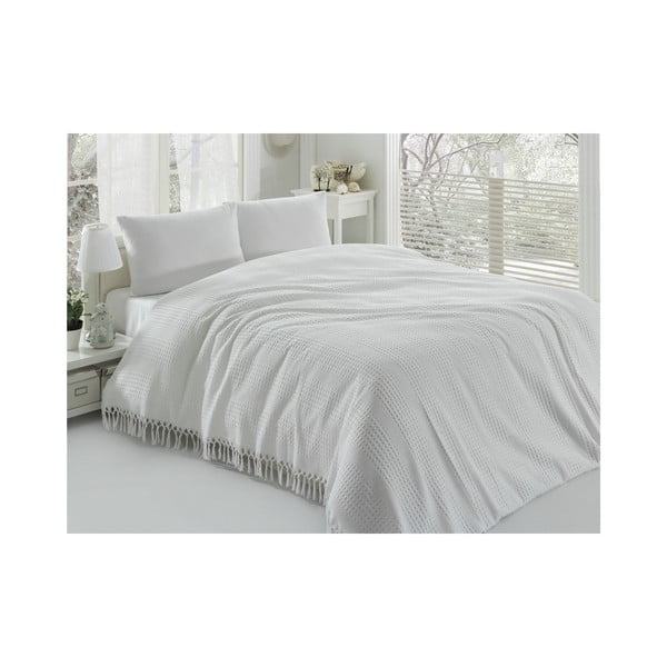 Copriletto matrimoniale leggero in cotone bianco Pique, 220 x 240 cm - Mijolnir-image-1