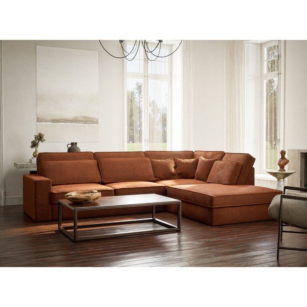 Divano angolare color rame (con penisola a destra/a L) con rivestimento in ciniglia Kirou – Maison de Rêve-image-1