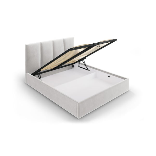 Letto matrimoniale imbottito grigio chiaro con contenitore con griglia 140x200 cm Juniper - Mazzini Beds-image-3