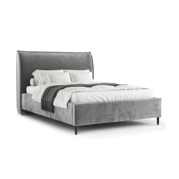 Letto matrimoniale grigio imbottito con spazio contenitivo con griglia inclusa 180x200 cm Shell – Maison de Rêve