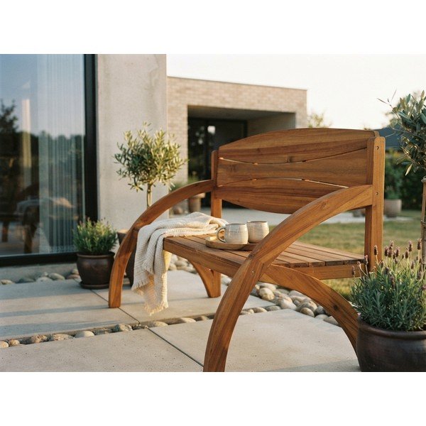 Panchina da giardino in legno marrone Hadia - Garden Pleasure-image-2