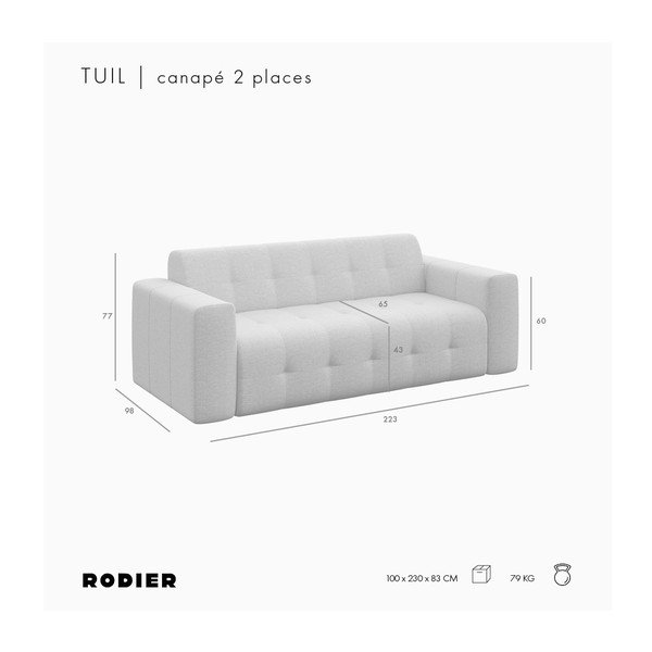 Divano grigio rivestito in velluto 223 cm Tuil – Rodier-image-4