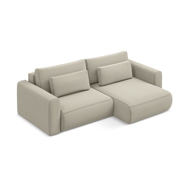 Divano angolare beige allungabile/con contenitore (con penisola a destra/con chaise lounge) con rivestimento in velluto Kapua – Makamii-image-2