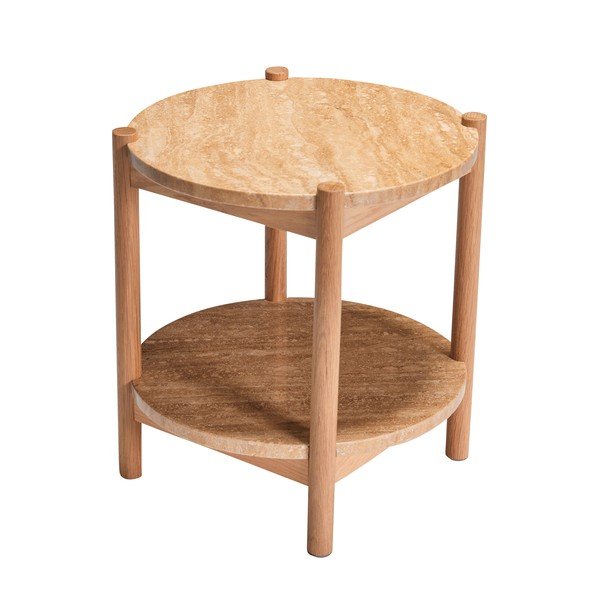 Tavolino rotondo con piano in pietra ø 43 cm Trava - Hübsch-image-2