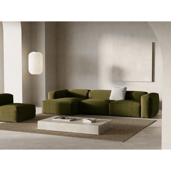 Divano angolare verde (con penisola a sinistra/con chaise lounge) con rivestimento in velluto a coste Bergamo – Cosmopolitan Design-image-1