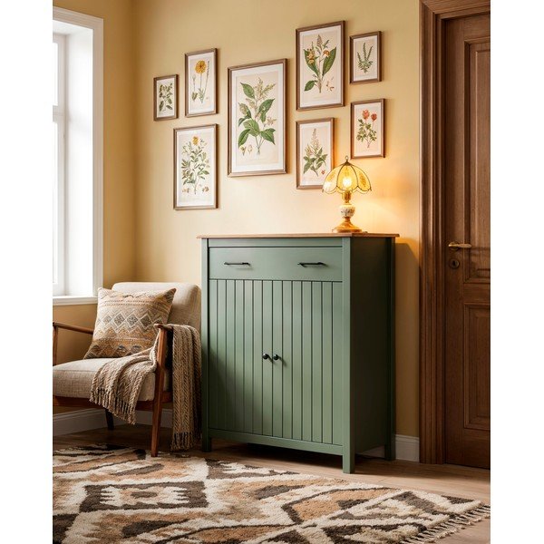 Cassettiera alta in legno di pino di colore verde-naturale 90x110 cm Miranda - Marckeric-image-1