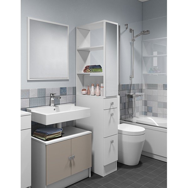 Mobile bagno alto bianco con specchio 24x180 cm Combi - TemaHome-image-1