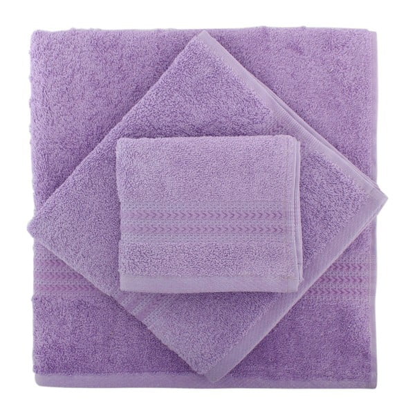 Set di 3 asciugamani e telo da bagno in cotone viola Rainbow - Foutastic