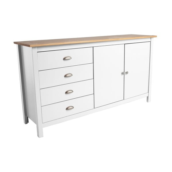 Cassettiera bianca in legno di pino massiccio con 4 cassetti Jade, lunghezza 150 cm - Marckeric-image-2