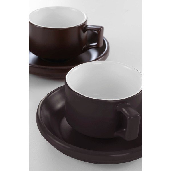 Tazzine in set con piattino marroni in ceramica 4 pz 300 ml Thelma – Jotex-image-3
