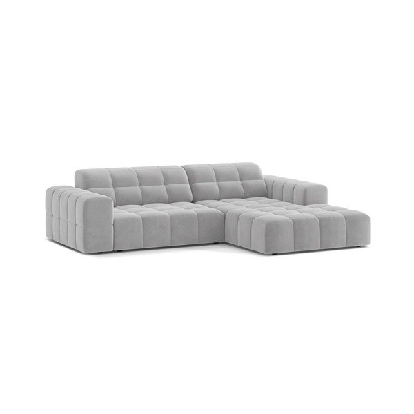 Divano angolare grigio chiaro (con penisola a destra/con chaise lounge) con rivestimento in velluto Chicago – Cosmopolitan Design-image-1