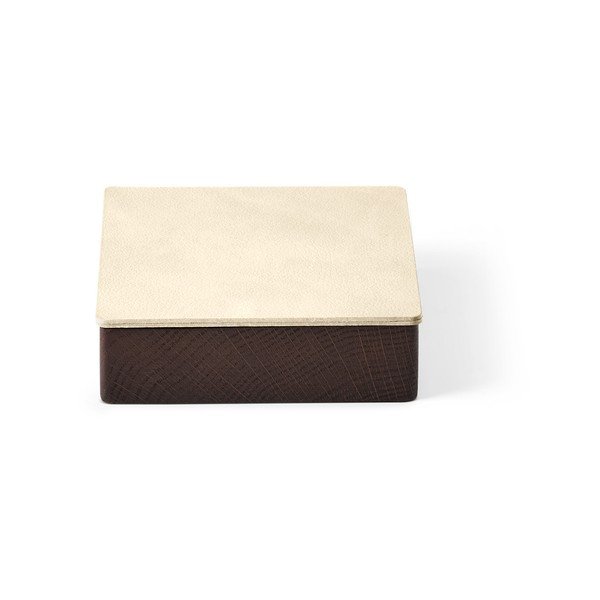 Scatola decorativa con coperchio marrone/color crema in legno ed eco pelle 11x11x3,5 cm Square Nupo – LIND DNA