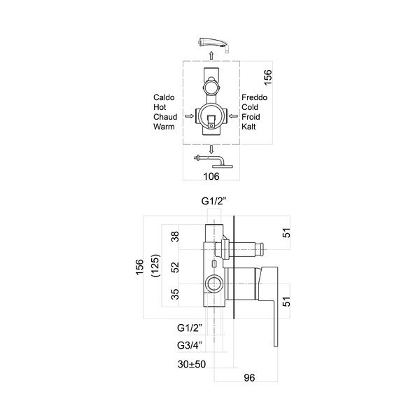 Rubinetto per doccia in nero opaco da incasso (con due uscite) Latus – Sapho-image-1