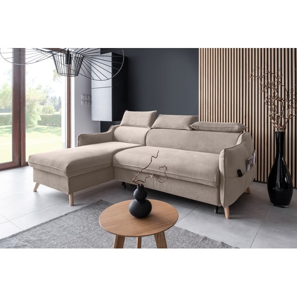 Divano letto angolare in velluto beige (angolo sinistro) Sweet Harmony - Miuform-image-3