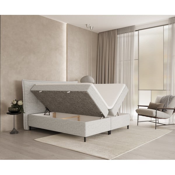 Letto boxspring grigio chiaro con contenitore 200x200 cm Sinai - Maison de Rêve-image-2
