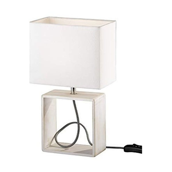 Lampada da tavolo bianca in legno naturale e tessuto Tick, altezza 34 cm - Trio