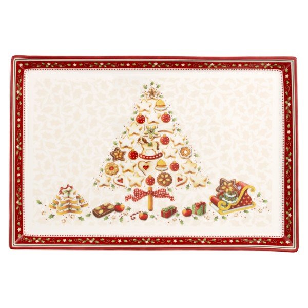 Piatto da portata in porcellana rossa e beige con motivo natalizio Villeroy & Boch, 40 x 27,5 cm - Villeroy&Boch