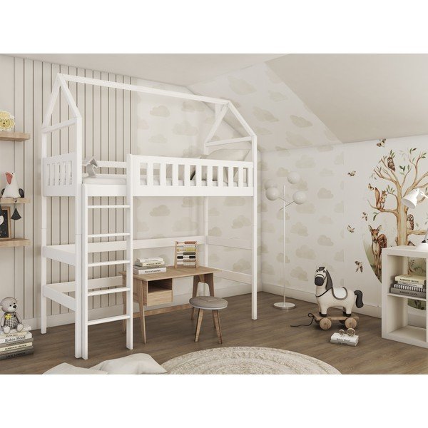 Letto per bambini rialzato in legno di pino bianco 90x200 cm Otylia - Lano Meble-image-1