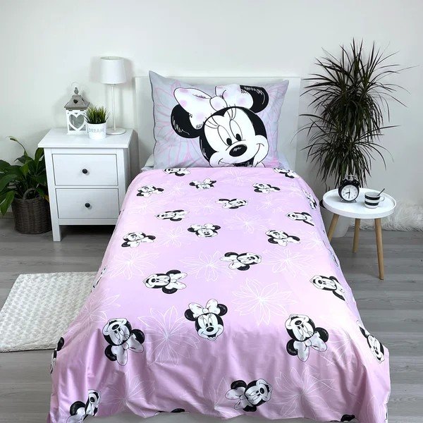 Set copripiumino e federa da bambini rosa/grigio in cotone per letto singolo 140x200 cm Minnie Beautiful – Jerry Fabrics-image-2