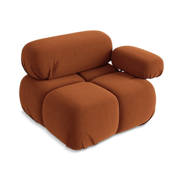 Parte divano componibile arancione (con penisola a destra) con rivestimento in velluto Lokua – Makamii-image-3