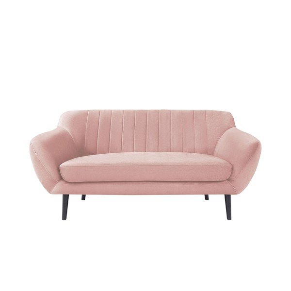 Divano rosa chiaro per due Toscane, gambe nere - Mazzini Sofas