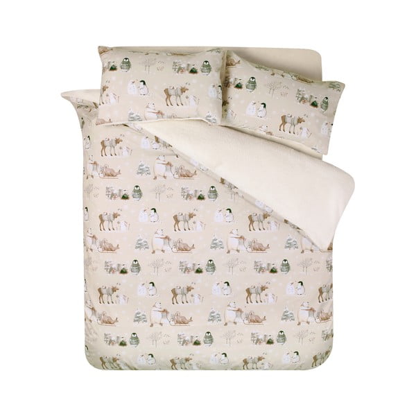 Set copripiumino e federa beige in micropile per letto singolo 135x200 cm Winter Friends – Catherine Lansfield