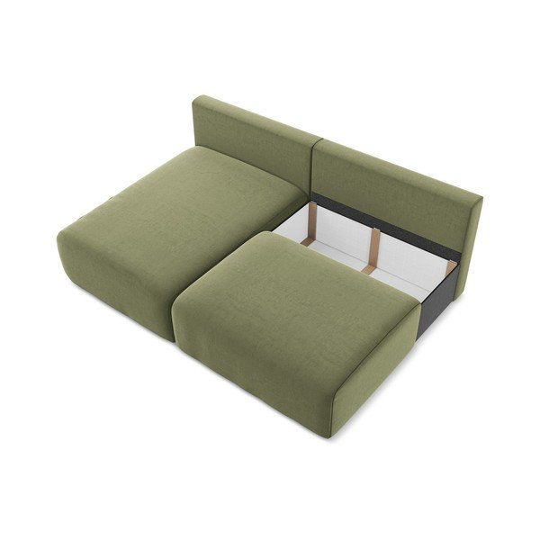 Divano angolare verde allungabile/con contenitore (con penisola a sinistra/con chaise lounge) con rivestimento in velluto Kalena – Makamii-image-4
