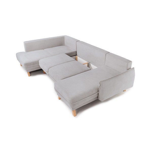 Divano angolare grigio chiaro allungabile/con contenitore (con penisola a sinistra/a U) con rivestimento in velluto a coste Tori – Bonami Selection-image-2