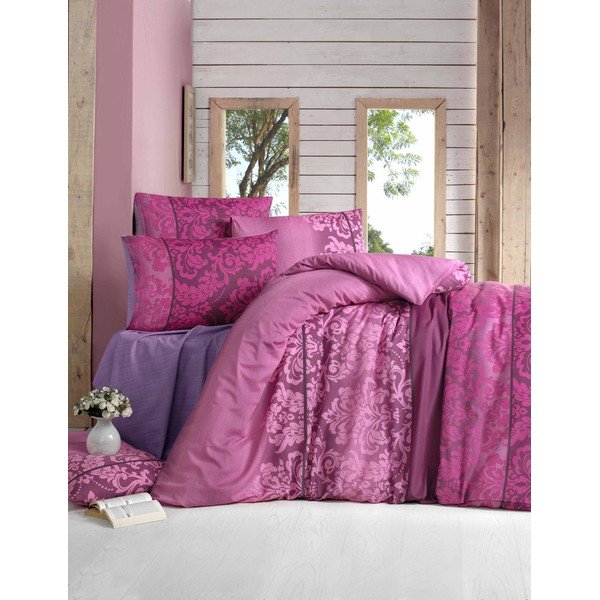 Biancheria da letto rossa con lenzuolo per letto singolo Oyku, 160 x 220 cm - Mijolnir