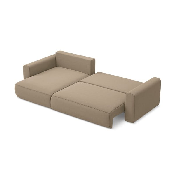 Divano angolare marrone chiaro allungabile/con contenitore (con penisola a sinistra/con chaise lounge) con rivestimento in velluto Kapua – Makamii-image-3