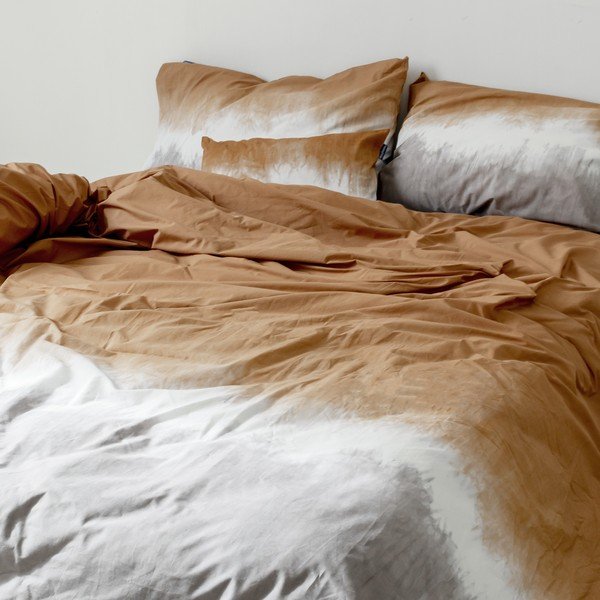 Copripiumino in cotone bianco e marrone per letto singolo 140x200 cm Tie dye - Blanc-image-2