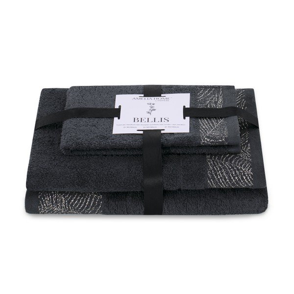 Set di asciugamani per viso e corpo tipo terry grigio scuro in cotone 3 pz Bellis – Restilo
