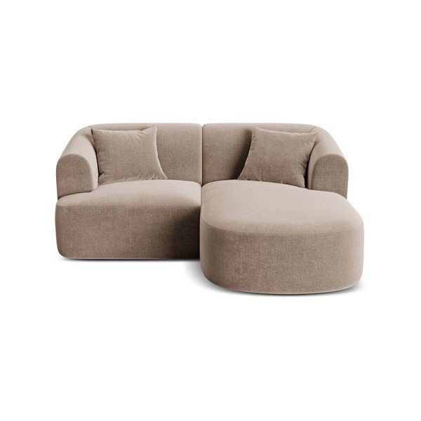 Divano angolare marrone chiaro (con penisola a destra/con chaise lounge) con rivestimento in velluto Campi – Cosmopolitan Design