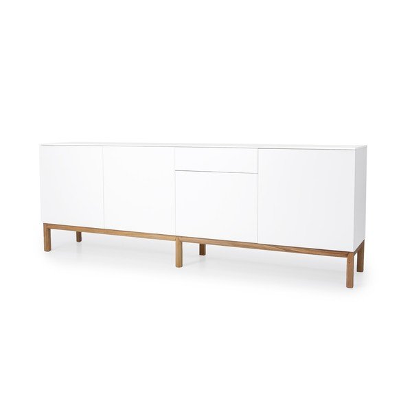 Credenza bianca a quattro ante con gambe in legno di quercia Patch - Tenzo-image-2