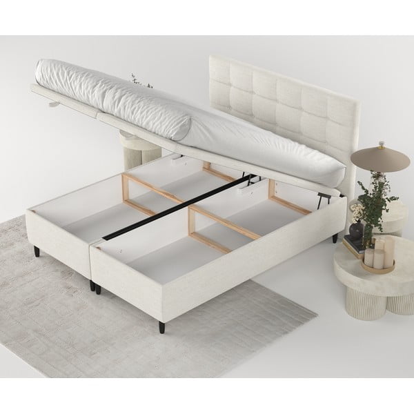 Letto matrimoniale imbottito crema con contenitore 160x200 cm Senses - Maison de Rêve-image-2