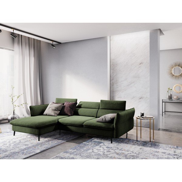 Lahvově zelená rozkládací pohovka s úložným prostorem Milo Casa Dario, levý roh-image-1