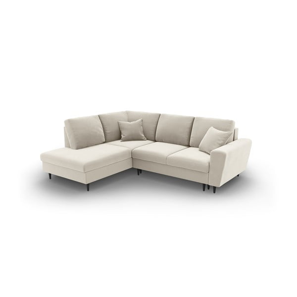 Divano angolare beige allungabile e con contenitore (con penisola a sinistra/a L) con rivestimento in velluto Kyoto – Cosmopolitan Design-image-1