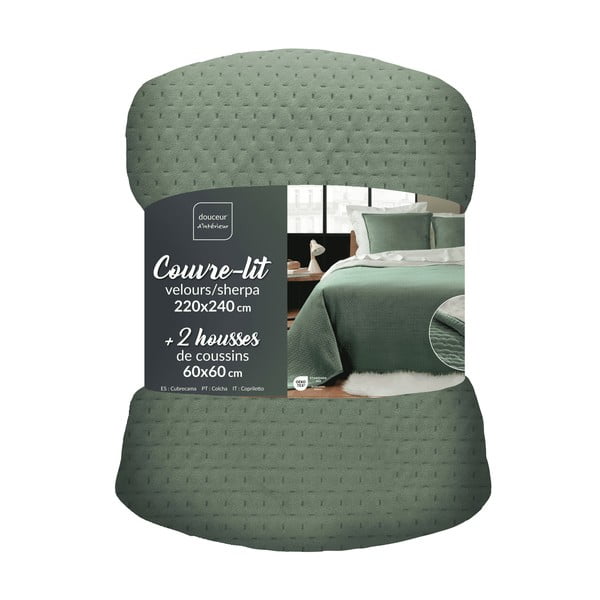 Set con copriletto e federa verde in sherpa 220x240 cm Mylene – douceur d'intérieur-image-3